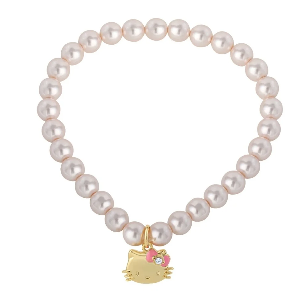 Sanrio Hello Kitty 18k Gold Plated Faux Pearls & Crystals Stretch Bracelet